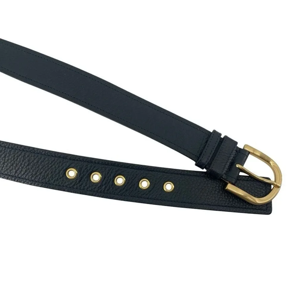 Talbots Contour Navy Pebbled Leather Belt Gold Grommet Buckle Italy Large